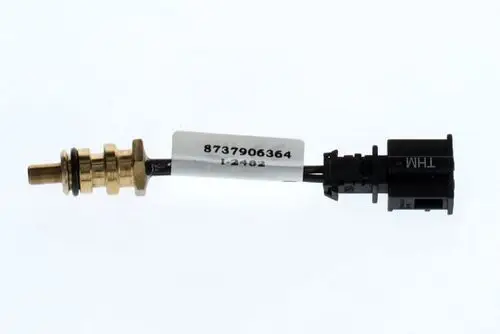 Bosch Temperaturfühler mit einem verbundenen Stecker. Das Bauteil hat eine metallene Spitze und O-Ringe zur Abdichtung.